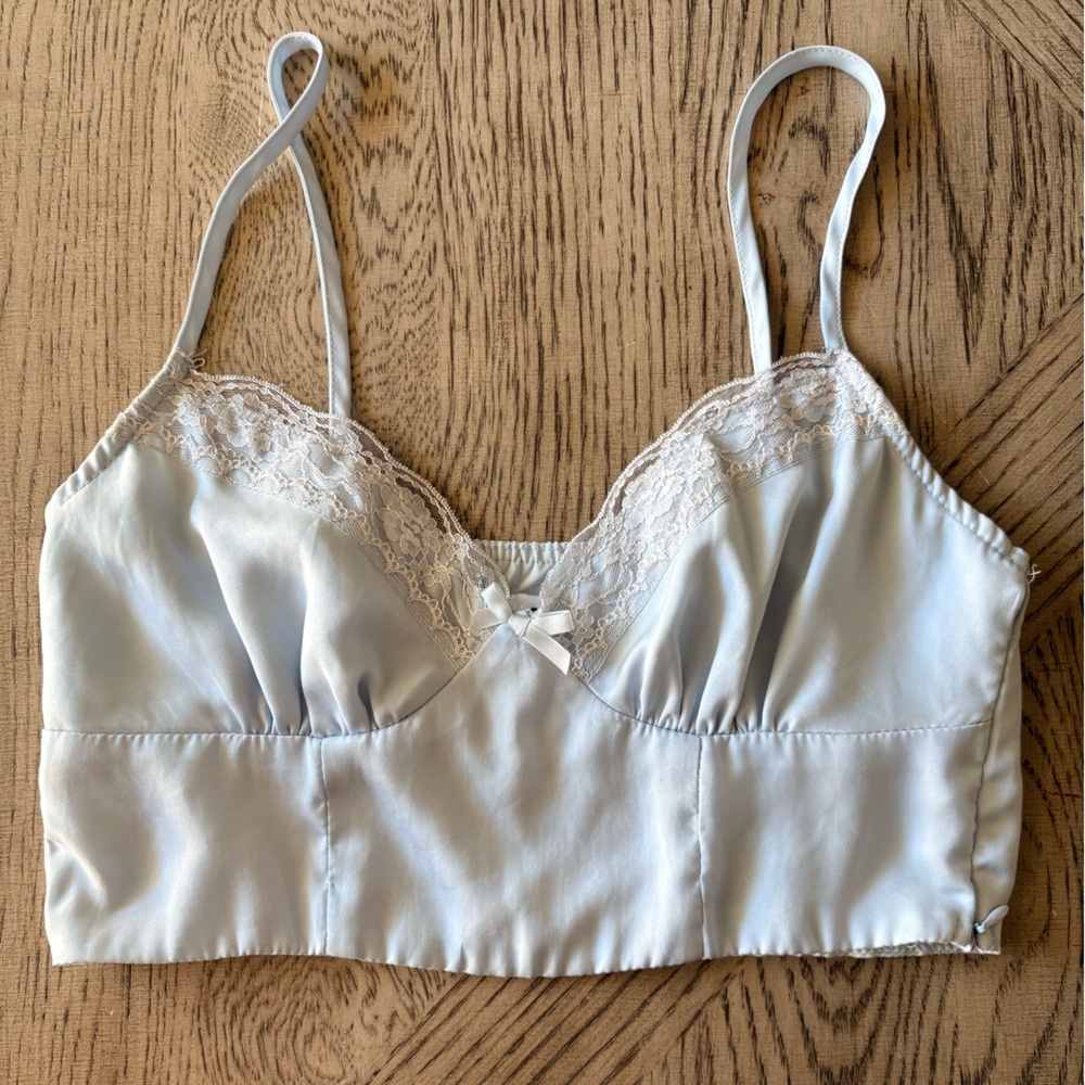 Princess Polly Lace Trim Satin Bralette - Light Blue